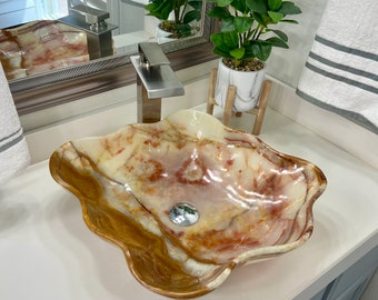 Onyx Sink | Stone Vessel Sink | Hand Carved Bathroom Sink | Luxury Vanity Sink | Modern Countertop Sink | High End Bathroom Basin