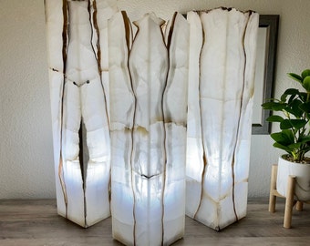 Onyx Stone Table Lamps (Set of 3) | Veined White Accent Lights
