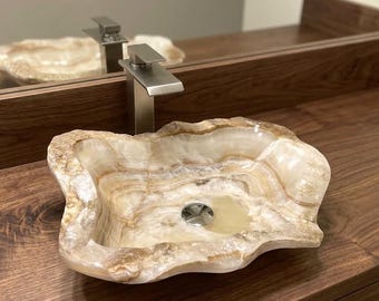 Onyx Vessel Sink | Luxury Stone Sink | Hand Carved Bathroom Sink | Basin | Spa Modern Rustic Decor | High End Vanity Sink | Countertop Sink