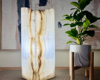 Natural Onyx Lamp | Handmade Stone Table Lamp | Ambient Lighting | Crystal Light | Accent Lamp for Living Room or Bedroom Decor | Home Gift