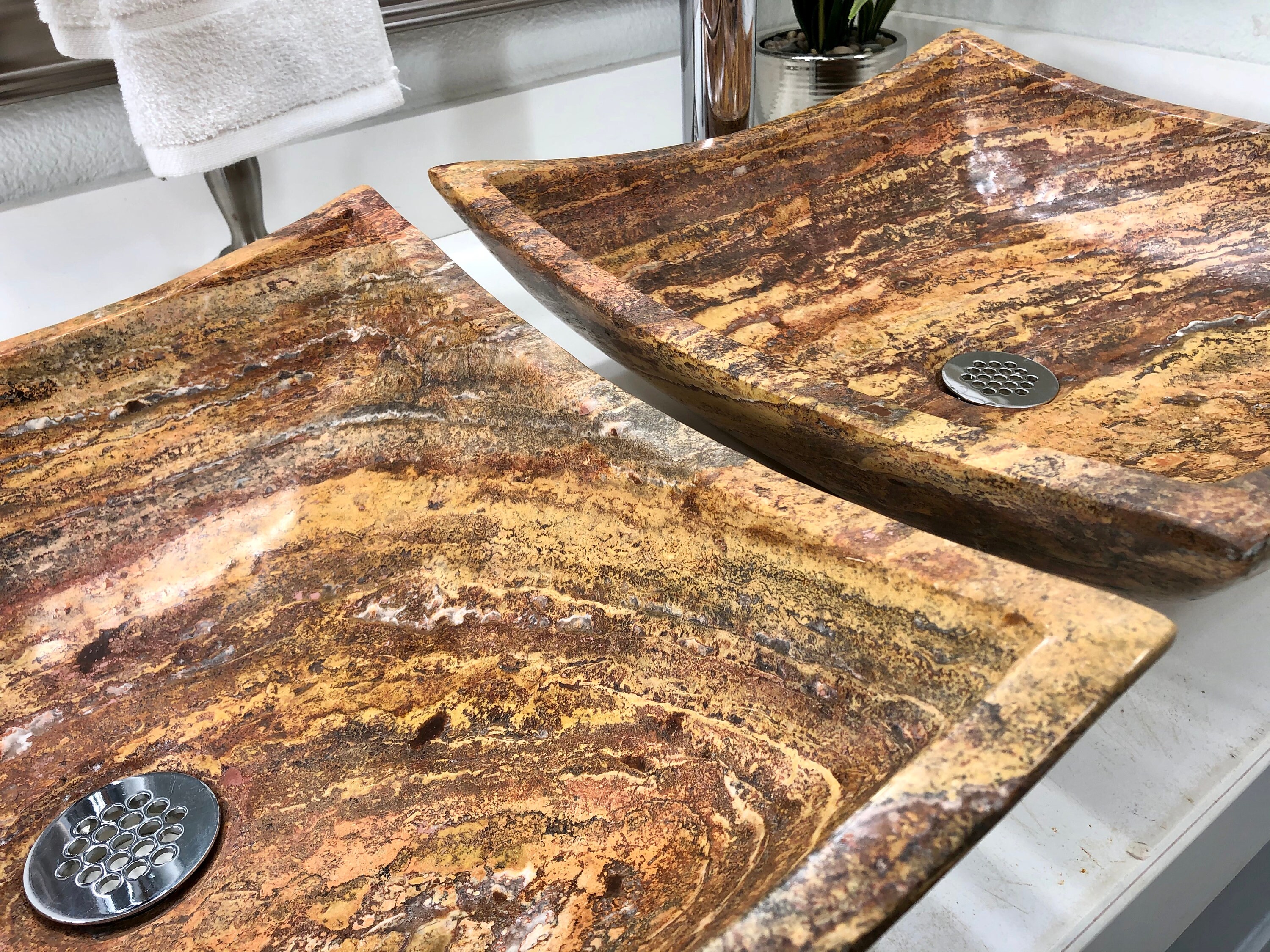 2 modernos lavabos de baño de piedra natural cuadrados de | Etsy