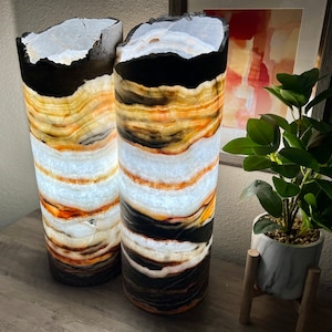 2 Cylinders Onyx Lamps / Alabaster / Onyx Stone Table Lamps
