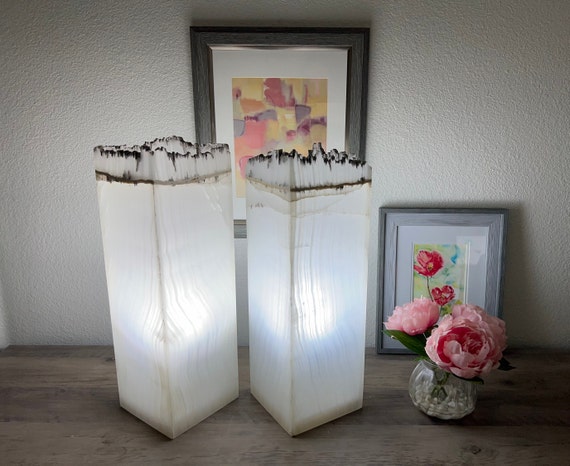 2 Onyx Lamps / Onyx Table Lamps / Stone Lamps / Nightstand Lamps / Desk Lamps / Alabaster Lamps / Home Decor / Special Gift