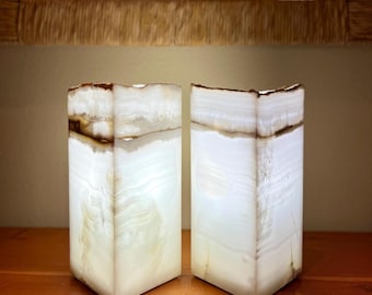 Onyx Stone Lamps (Set of 2) | White Veined Accent Lights