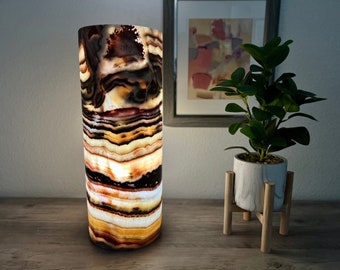 Hand Carved Onyx Table Lamp – Natural Stone, Multicolor Veins