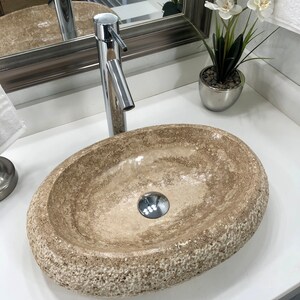 Travertine Stone Sink Modern Natural Stone Bathroom Vessel Sink ...