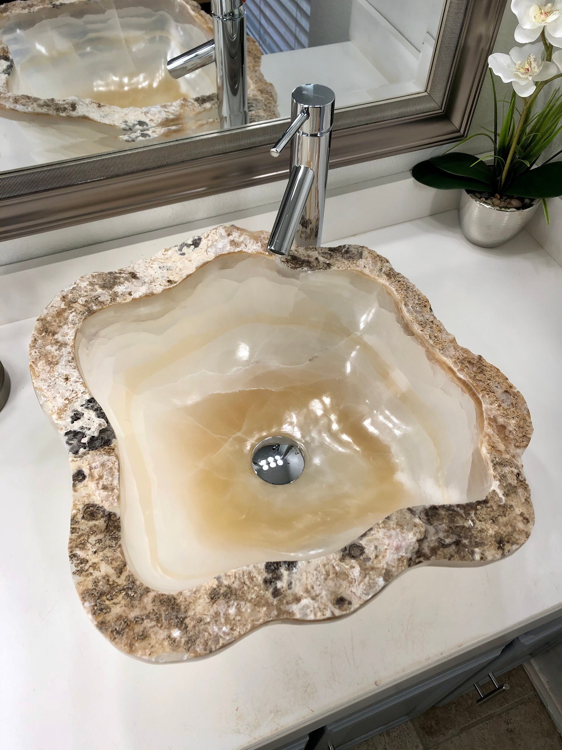 Fregadero de piedra de ónix / baño de piedra natural moderna | Etsy
