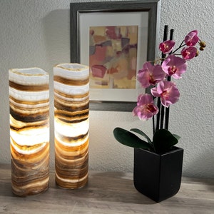 2 Onyx Lamps / Onyx Stone Table Lamps / Nightstand Lamps / Desk Lamps / Beautiful Lamps / Alabaster Lamps