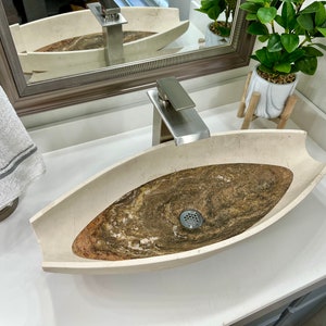 Travertine Stone Vessel Sink | Natural Stone Bathroom Vessel Sink | Bathroom Vanity Sink | Modern Vessel Sink for Bathroom | Handmade