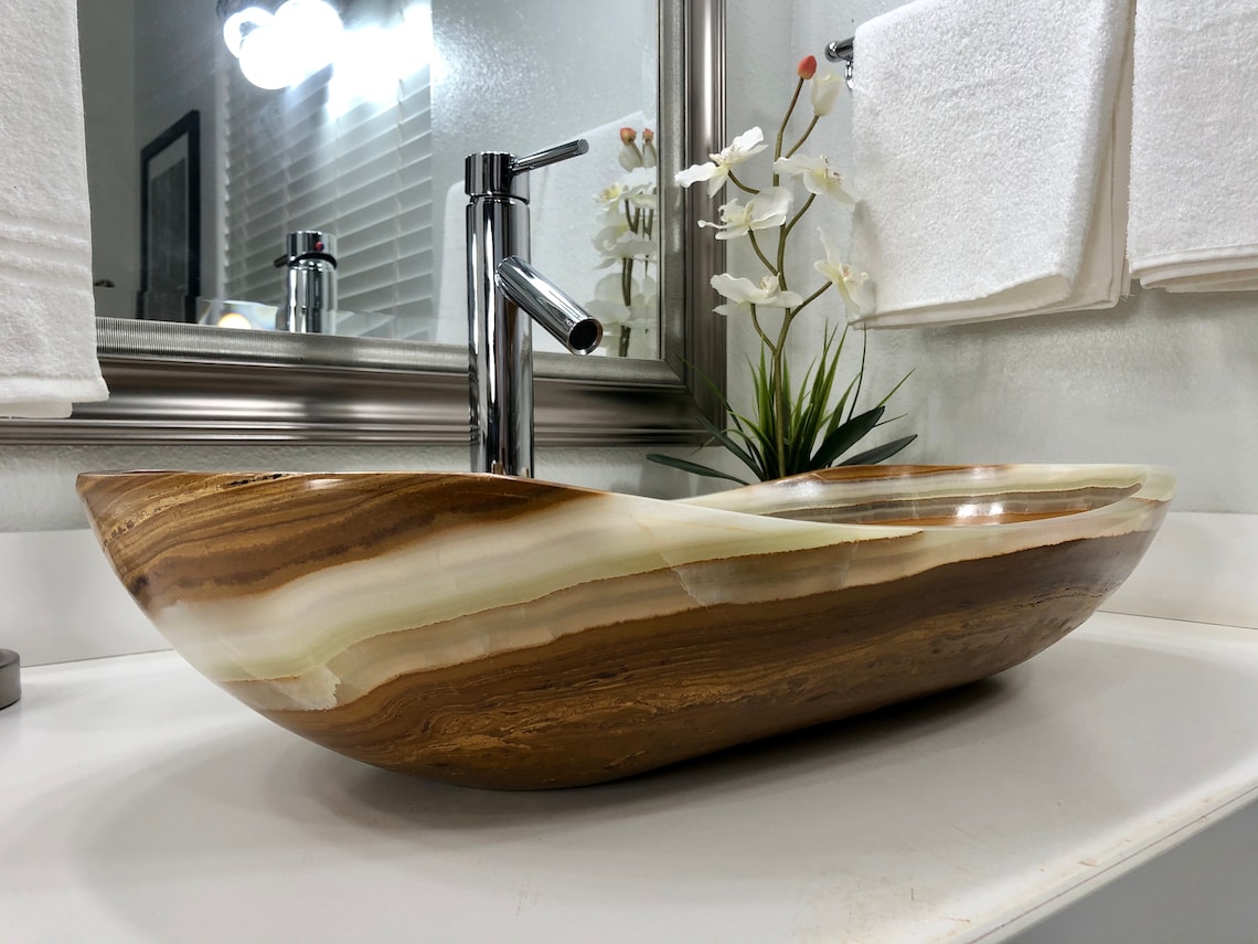 Onyx Stone Vessel Sink Natural Stone Bathroom Vessel Sink Etsy