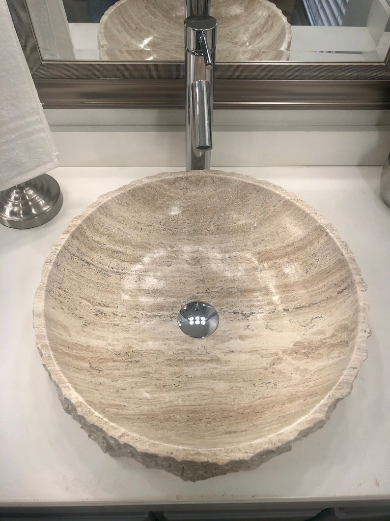 Travertine Stone Sink Natural Stone Bathroom Vessel Sink Etsy