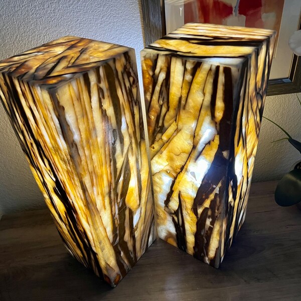 2 Onyx Lamps | Onyx Table Lamps | Stone Lamps | Nightstand Lamps | Desk Lamps | Alabaster Lamps | Beautiful Lamps
