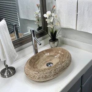 Travertine Stone Sink Modern Natural Stone Bathroom Vessel Sink ...
