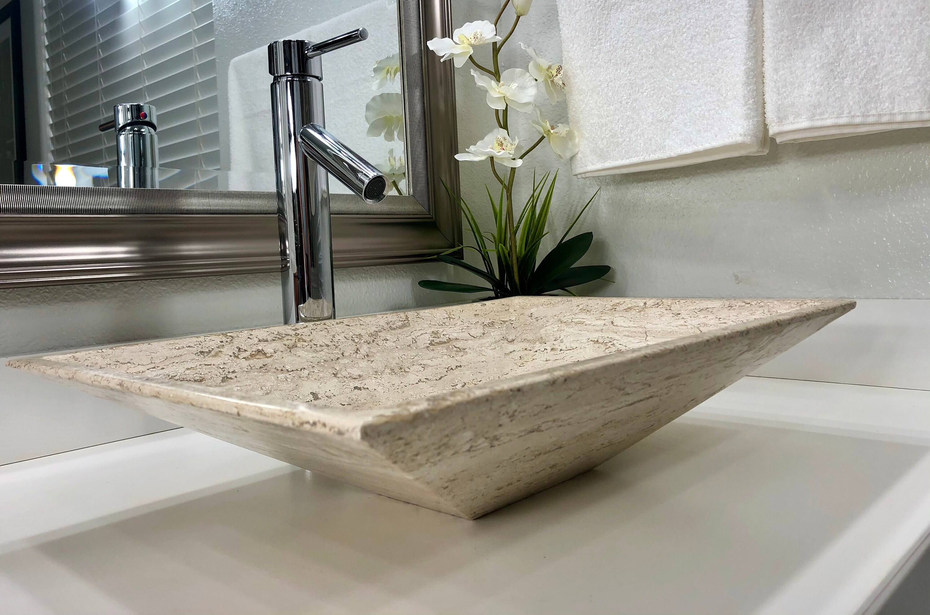 Travertine Sone Vessel Sink Modern Natural Stone Bathroom Etsy UK