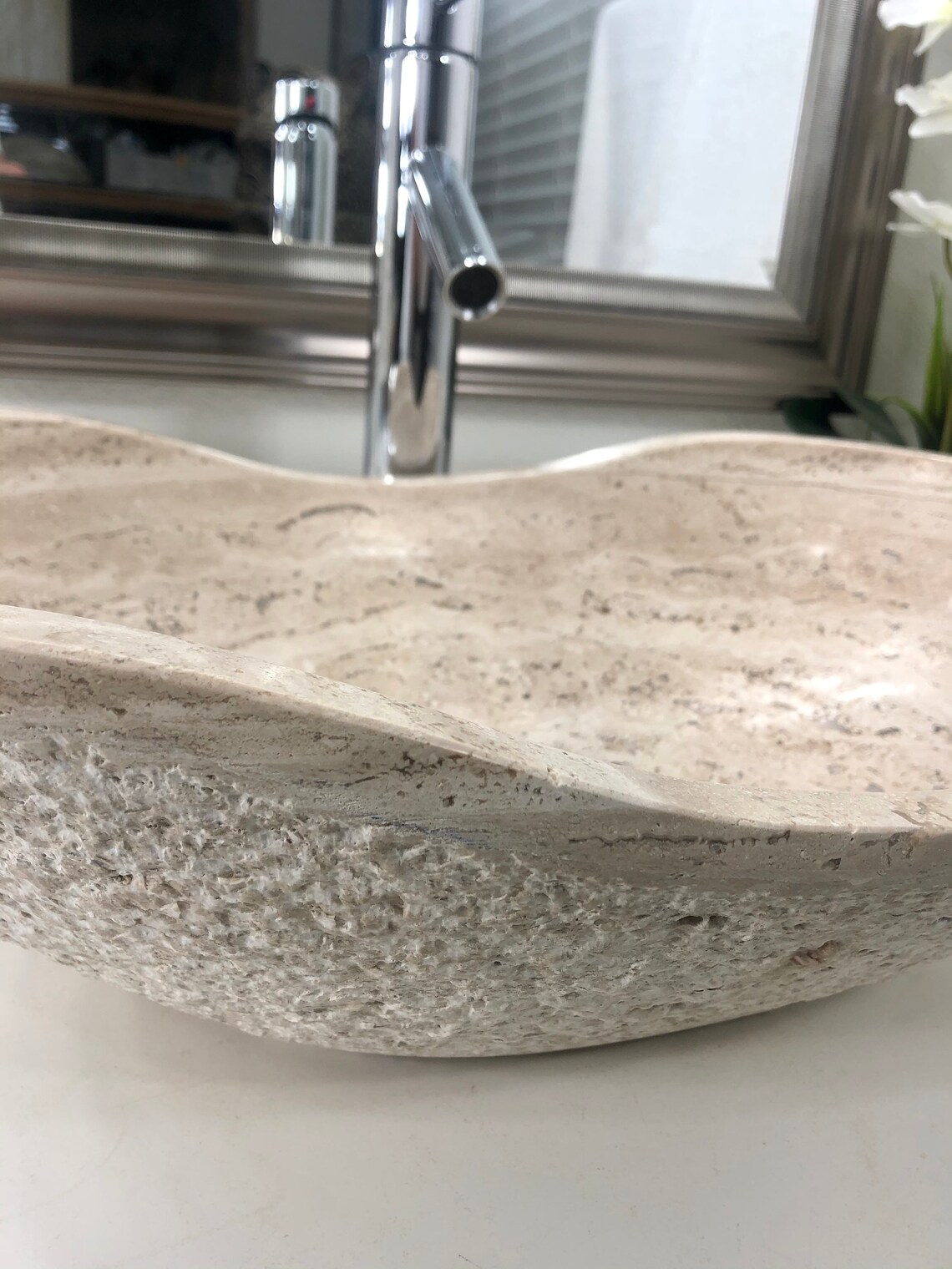 Travertine Stone Sink Modern Natural Stone Bathroom Vessel Etsy