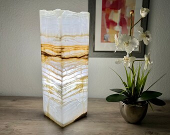 Hand-Crafted Onyx Stone Table Lamp | Luxury Home Decor