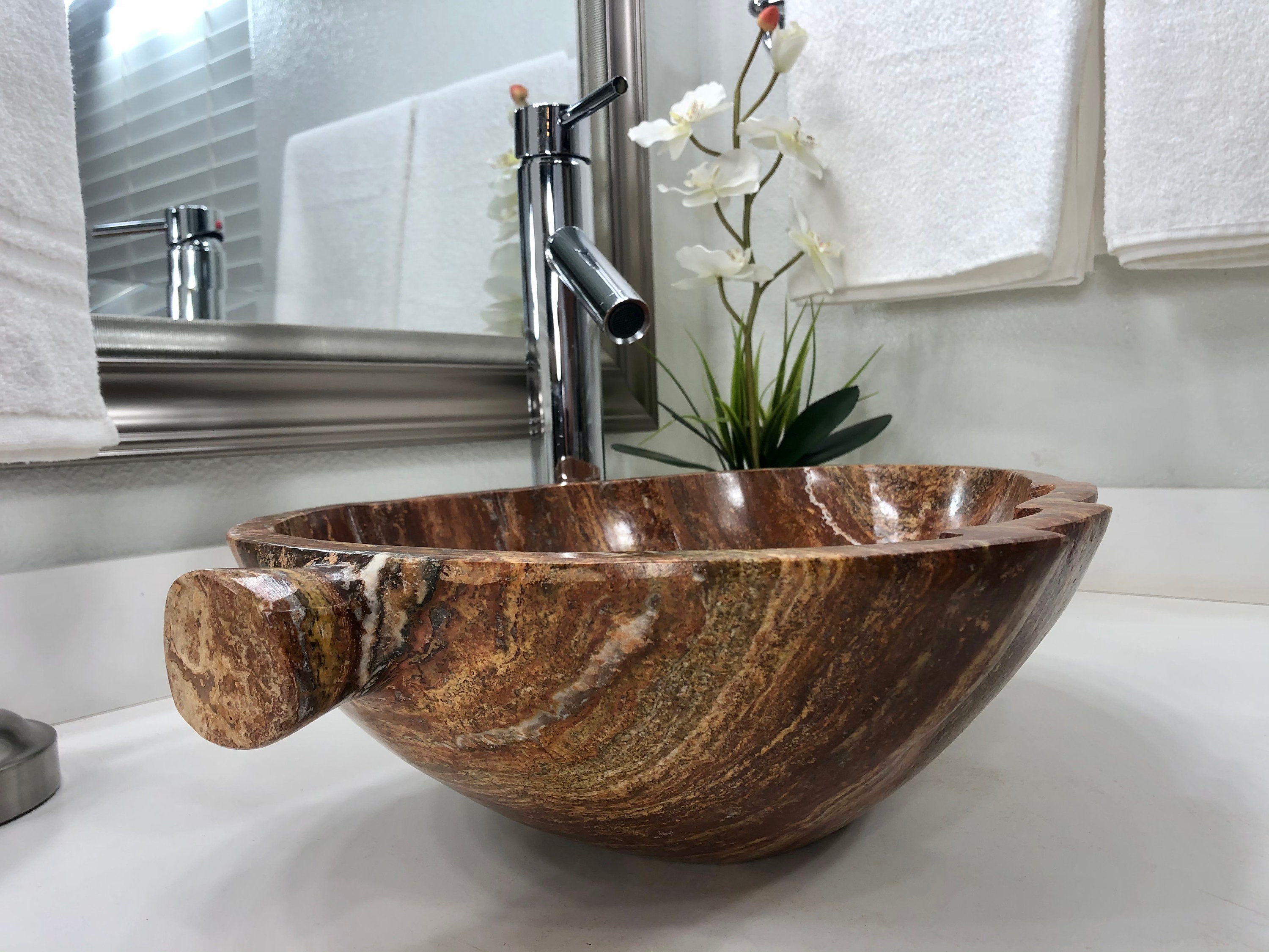 Travertine Stone Vessel Sink Natural Stone Bathroom Vessel Etsy