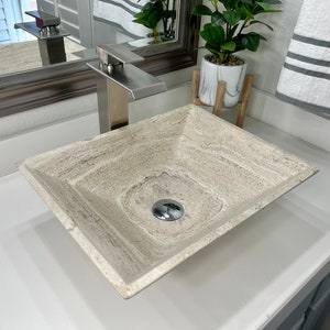 Travertine Sink | Vessel Sink | Stone Sink | Bowl Sink | Vessel Sink for Bathroom | Vanity Sink | Bathroom Sink | Stone Vessel Sink