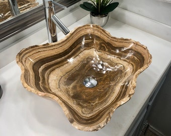 Onyx Stone Vessel Sink | Natural Stone Bathroom Vessel Sink | Bathroom Vanity Sink | Modern Vessel Sink for Bathroom | Countertop Sink