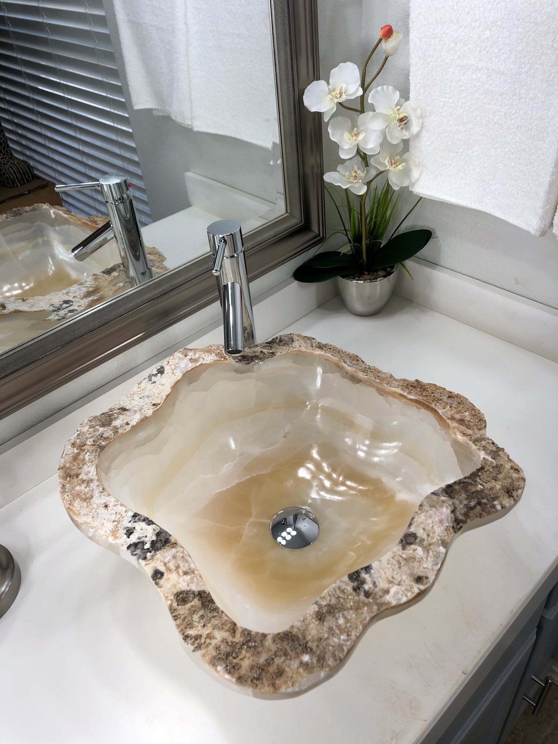 Fregadero de piedra de ónix / baño de piedra natural moderna | Etsy