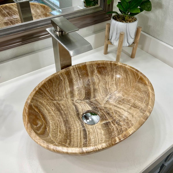 Onyx Stone Sink | Natural Stone Bathroom Vessel Sink | Bathroom Sink | Vanity Sink | Countertop Sink | Vessel Sink for Bathroom | Basin