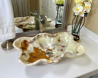 Onyx Vessel Sink | Onyx Bowl | Hand Carved Bathroom Sink | Luxury Stone Vanity Sink | Vessel Sink for Bathroom | Modern Countertop Basin