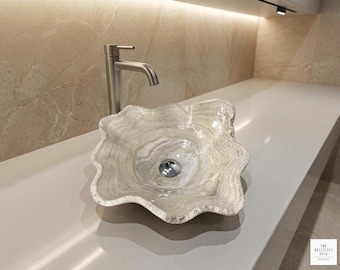 Natural Onyx Stone Sink | Hand Carved Vessel Bathroom Sink | Unique Organic Edge Vanity Sink | Luxury Marble Wash Basin | Onyx Vessel Sink