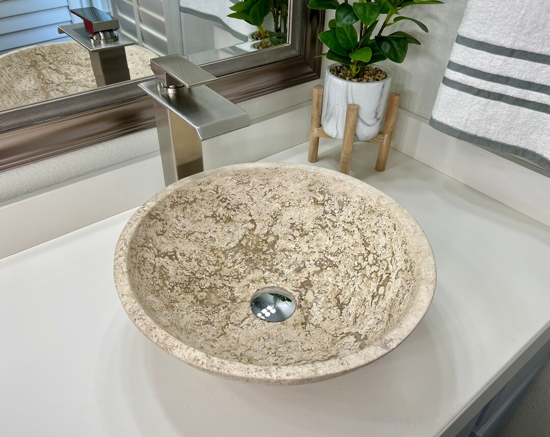 Travertine Sink Vessel Sink Stone Sink Bowl Sink Etsy