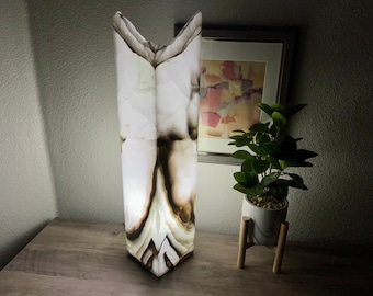 Hand Carved Onyx Table Lamp: Natural Stone, Warm Accent Light