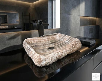 Onyx Vessel Sink Natural Stone Sink Bathroom Vessel Sink Hand Carved Basin Rustic Modern Vanity Sink Luxury Bathroom Sink High End Onyx Sink