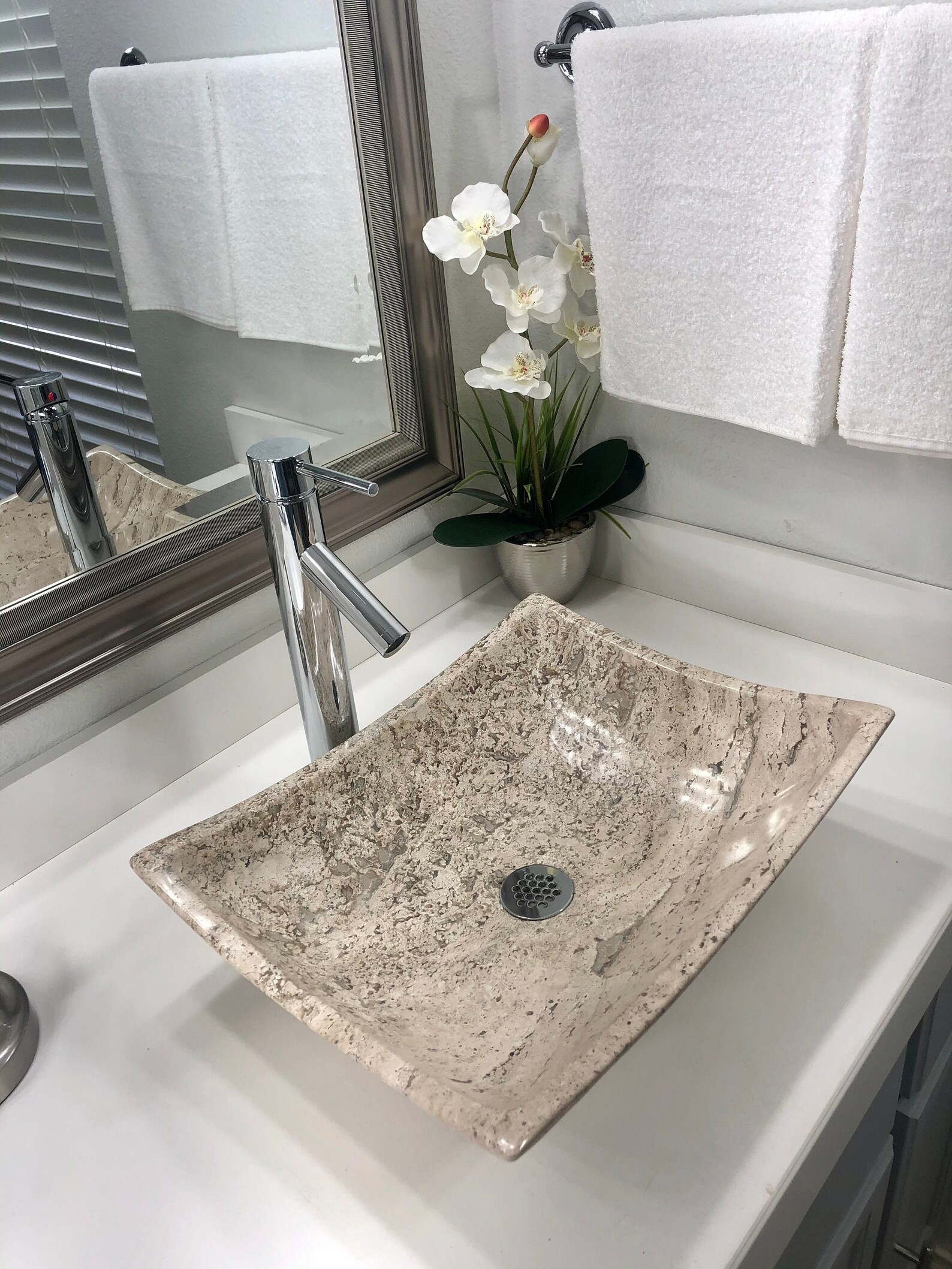 Travertine Stone Vessel Sink Natural Stone Bathroom Vessel Etsy