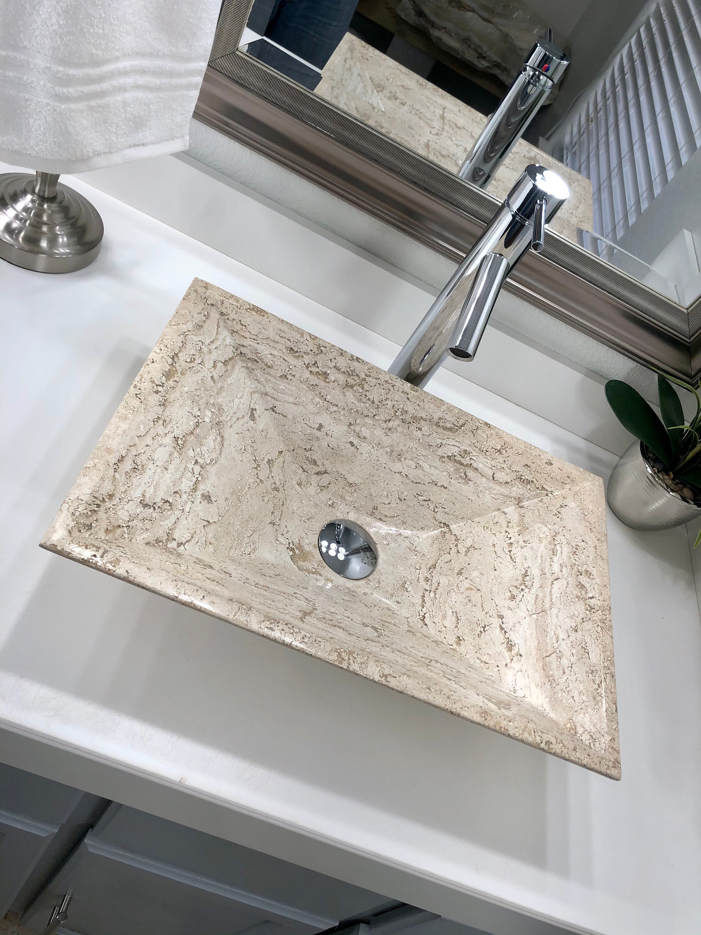 Travertine Sone Vessel Sink Modern Natural Stone Bathroom Etsy UK