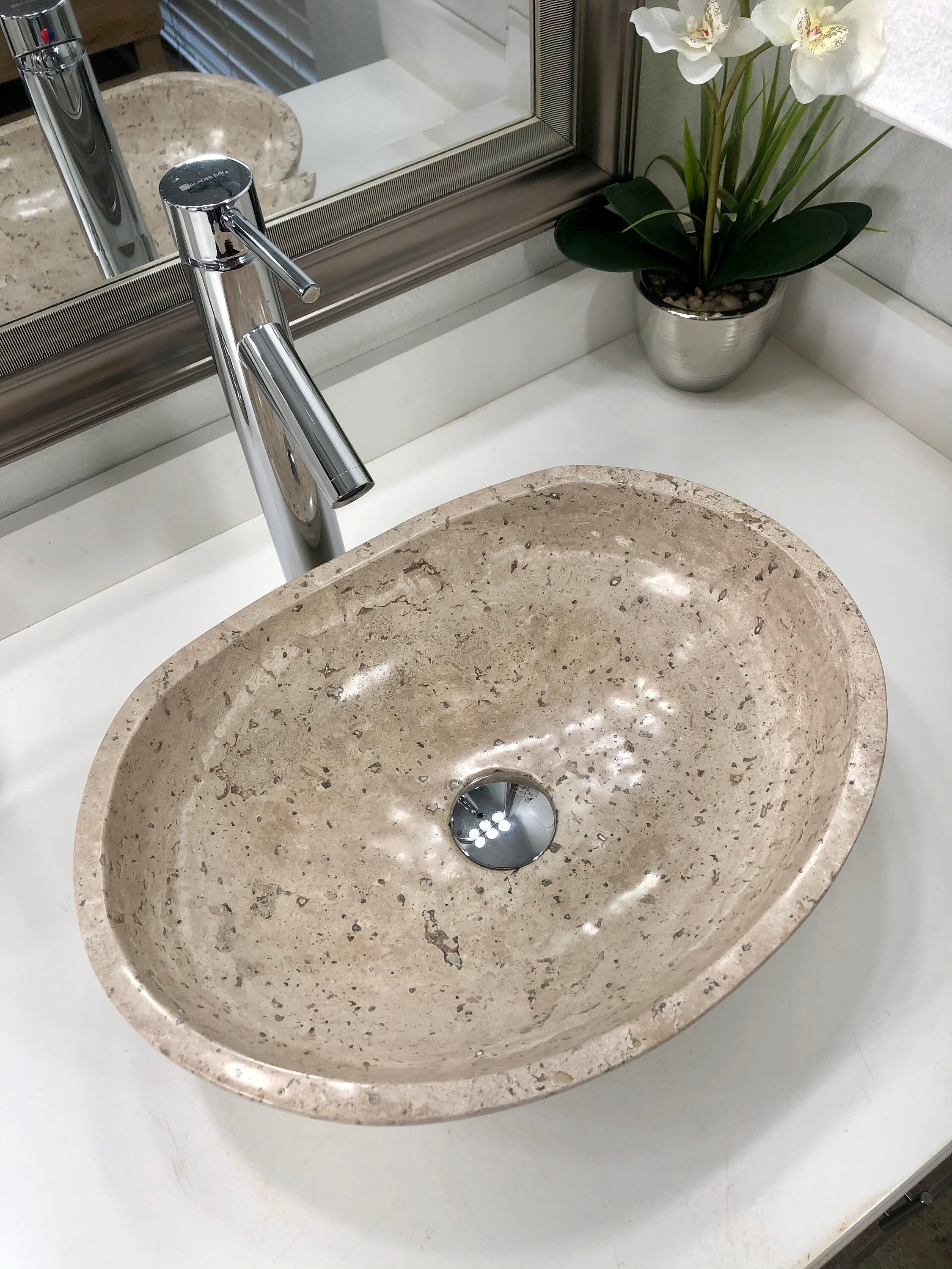 Travertine Stone Vessel Sink Natural Stone Bathroom Vessel Etsy