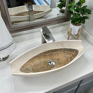 Travertine Stone Vessel Sink | Natural Stone Bathroom Vessel Sink | Bathroom Vanity Sink | Modern Vessel Sink for Bathroom | Handmade
