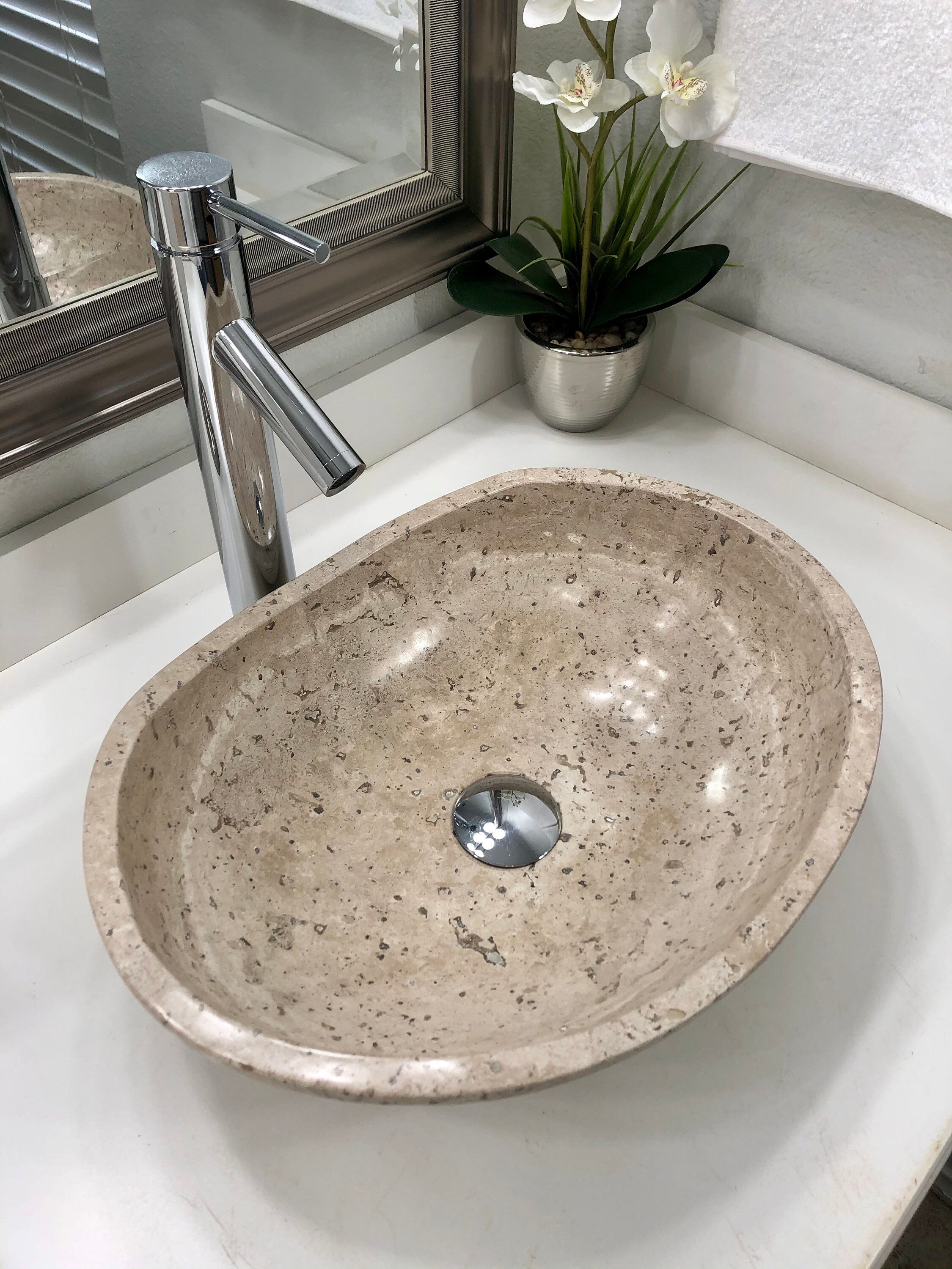 Travertine Stone Vessel Sink Natural Stone Bathroom Vessel | Etsy