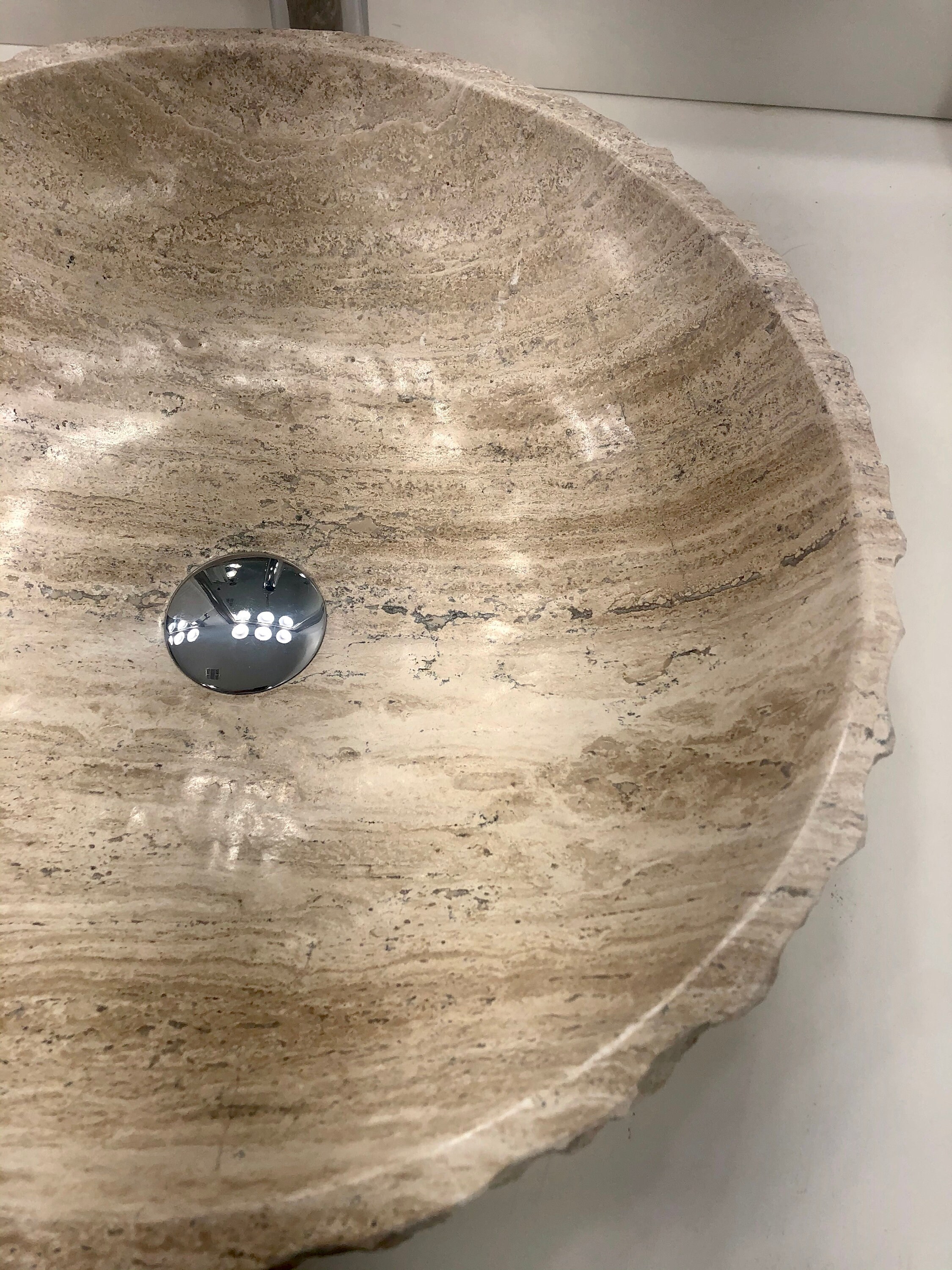 Moderno baño de piedra natural lavabo redondo rústico beige | Etsy