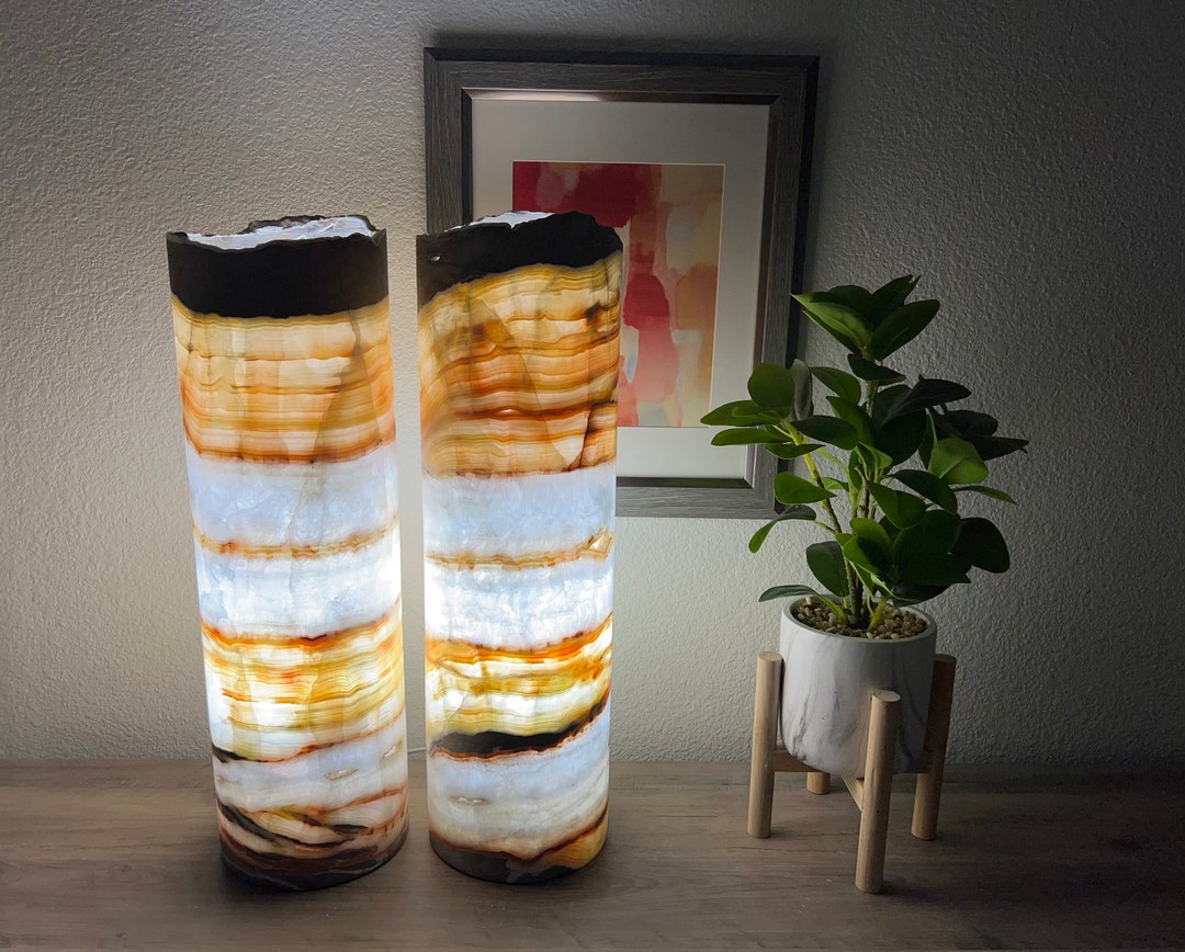 2 Cylinders Onyx Lamps / Alabaster / Onyx Stone Table Lamps Etsy