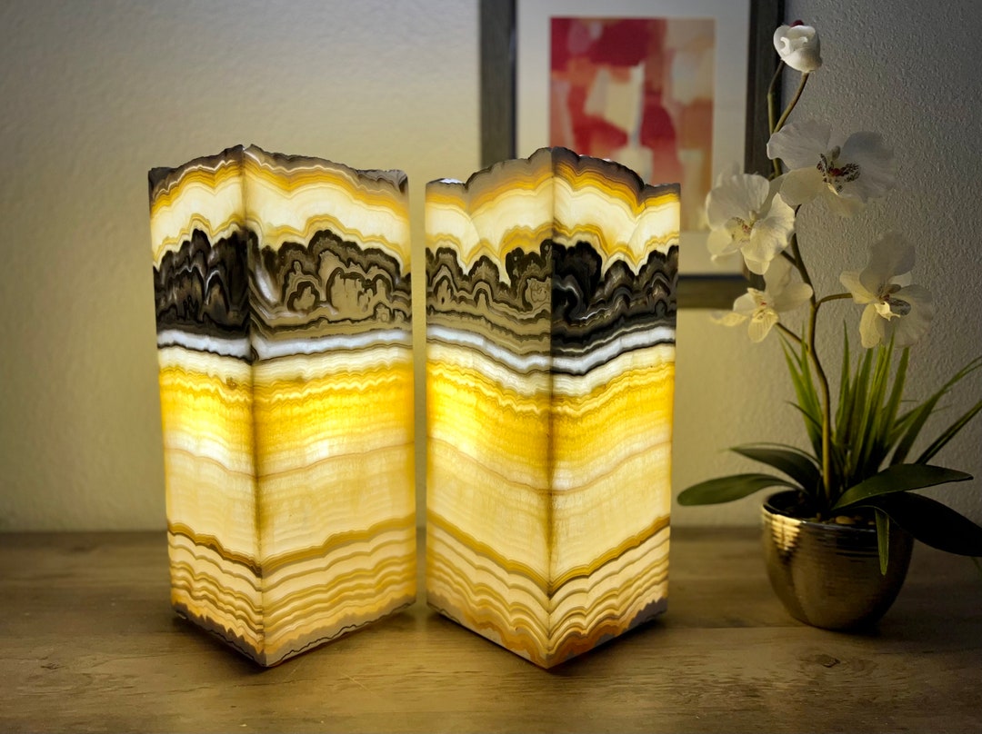 2 Onyx Lamps / Stone Table Lamps / Nightstand Lamps / Desk - Etsy
