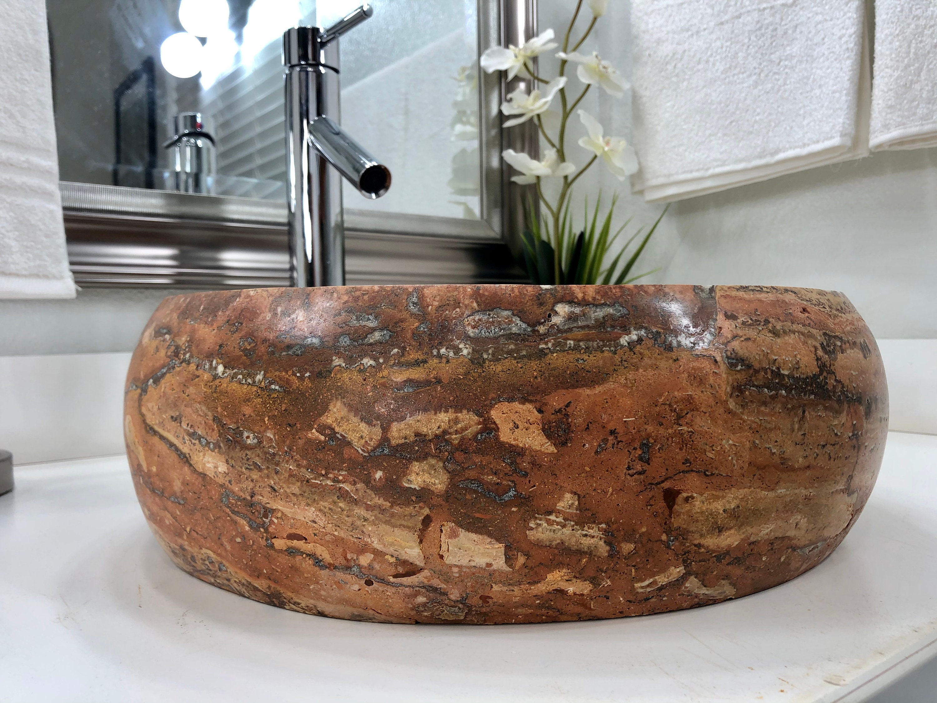 Modern Natural Stone Bathroom Vessel Sink rustic red Etsy