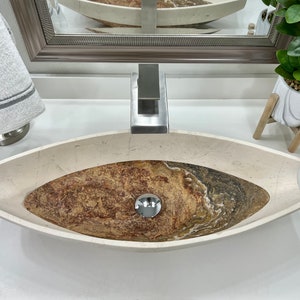 Travertine Stone Vessel Sink | Natural Stone Bathroom Vessel Sink | Bathroom Vanity Sink | Modern Vessel Sink for Bathroom | Handmade