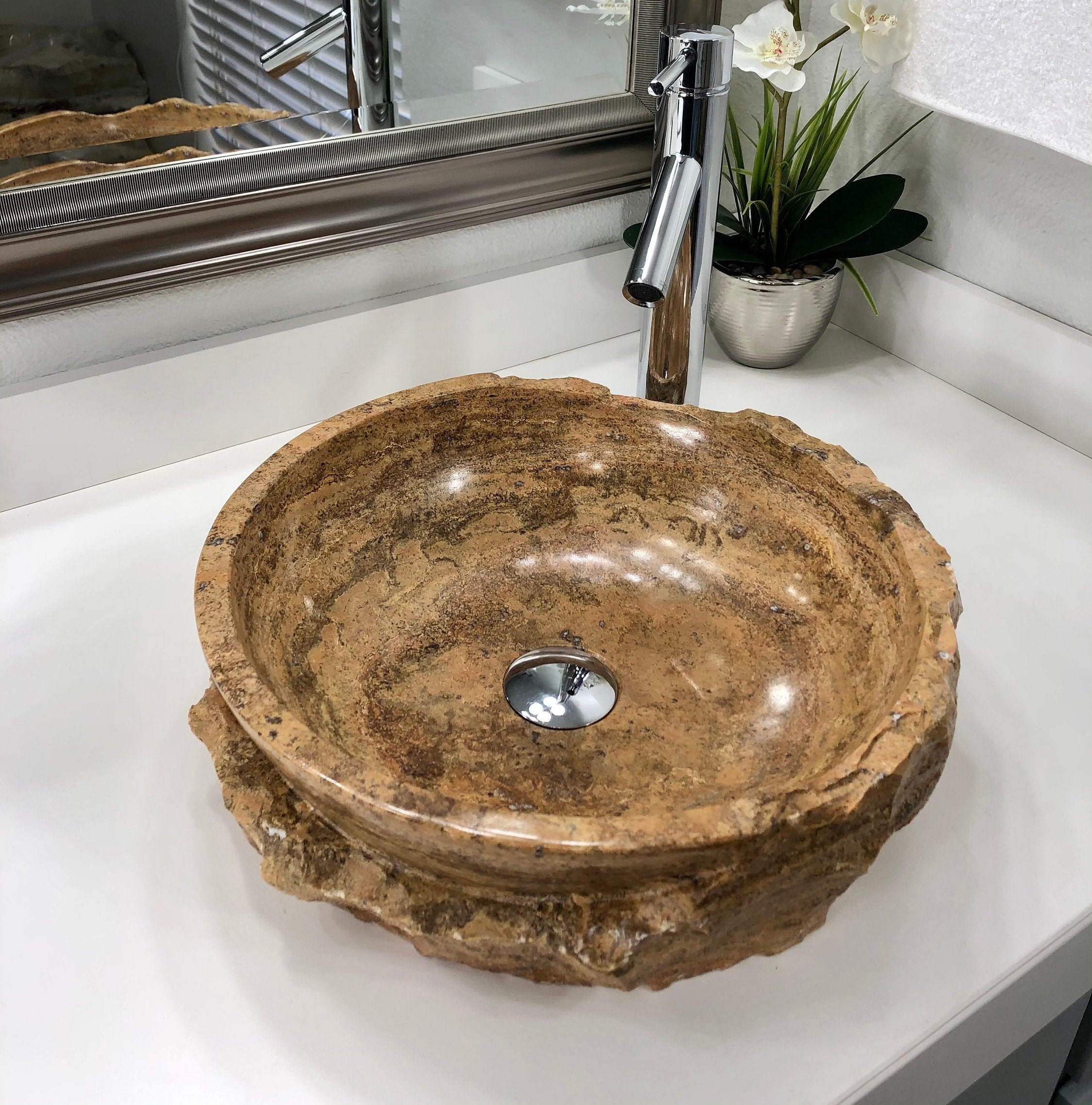 Travertine Stone Sink Modern Natural Stone Bathroom Vessel Etsy
