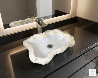 Luxury Onyx Sink | Hand Carved Vanity Sink | Natural Stone Bathroom Sink | High End Countertop Sink | Bathroom Basin | Stone Vessel Sink