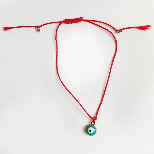 Evil Eye Red Silk String Bracelet, Protection Amulet, Mala Bracelet, Turquoise Evil Eye, Kabbalah, Minimal,Unisex,Lucky Eye Birthday Dainty