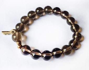 Genuine Smoky Quartz Bracelet, Elastic Bead Bracelet, Healing Gemstone, Chakra, Reiki Bracelet, Yoga, Mala, Empath Protection, Grounded