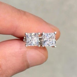 925 Sterling Silver Square Stud Earrings, Cubic Zirconia Earrings, VVS Princess Cut CZ Studs, Diamond Stud Earrings, High Quality CZ Stones