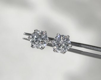 Moissanite Stud Earrings, 925 Sterling Silver Studs, Six Prong Ball Screw Back Stud Earrings, Diamond VVS1 Style Sparkling Moissanite Stones