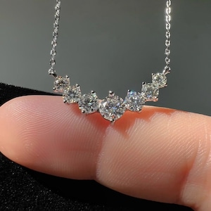 Moissanite Necklace, 925 Sterling Silver 7 Stone Brilliant VVS1 D-Color Moissanite Necklace, Sparkling Diamond Necklace, Fine Jewelry