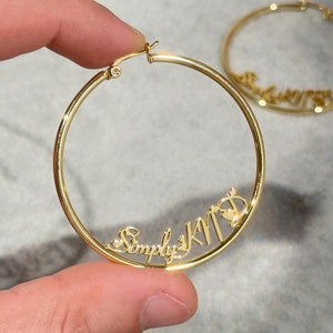 Custom Hoop Earrings, Name Hoops, Dainty Earrings, Personalized Earrings, Customized Hoops, Large Hoop Earrings, Name Custom Earrings