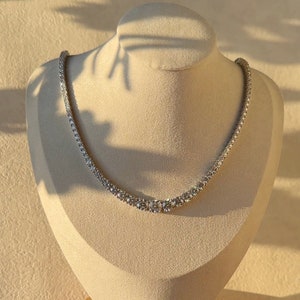 Graduated Moissanite Tennis Necklace - 14K Solid Gold Diamond Tennis Necklace - VVS1 Round Cut Moissanite Tennis Chain