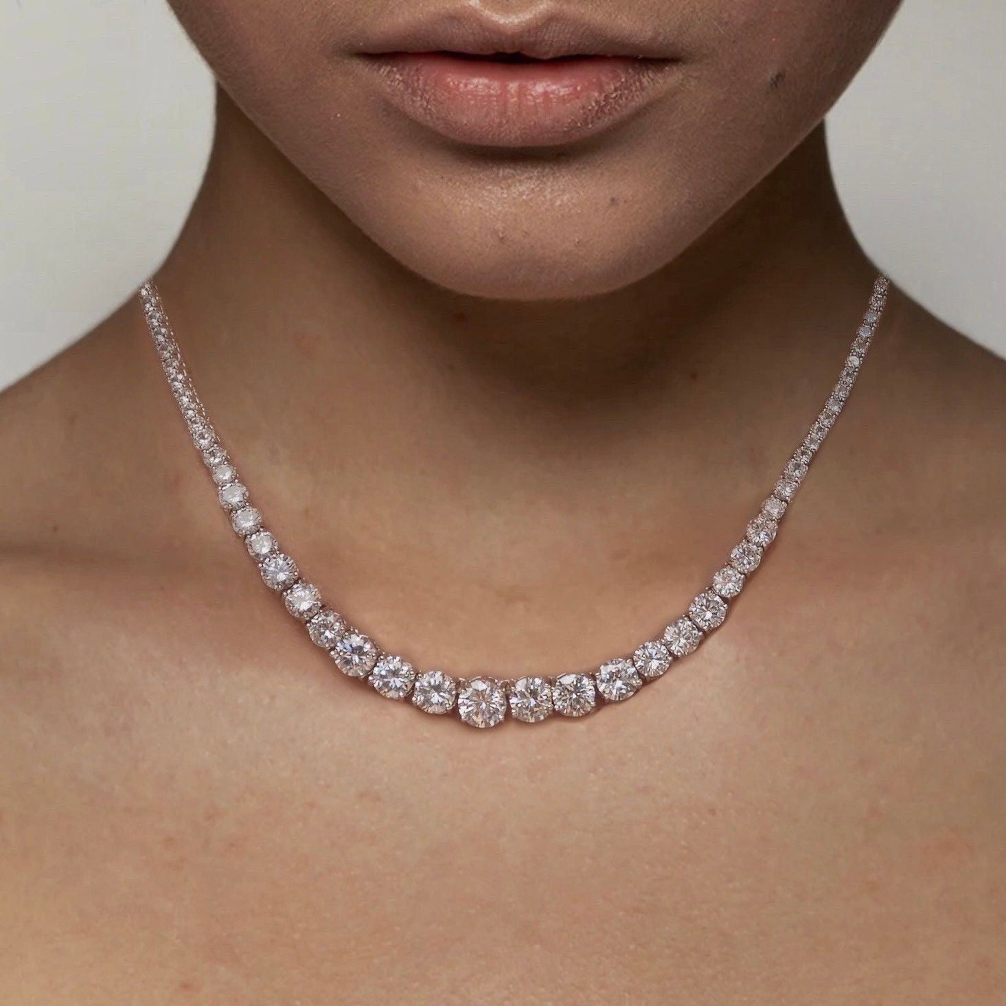 Davis Diamond Tennis Necklace with Removable Pink Sapphire Oval Lariat 4.90 ctw 14K White Gold